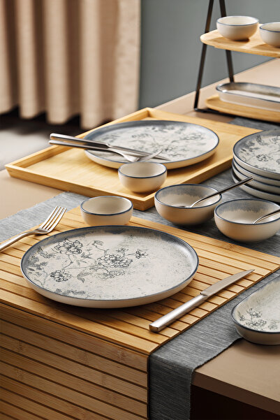 Kütahya Porselen Moderna Gri Flora 14 Parça 6 Kişilik Kahvaltı Takımı