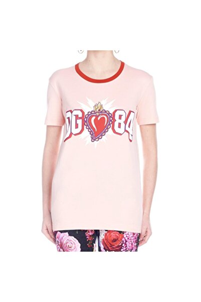Dolce&Gabbana WOMEN'S PRINTED COTTON JERSEY T-SHIRT PINK "84"