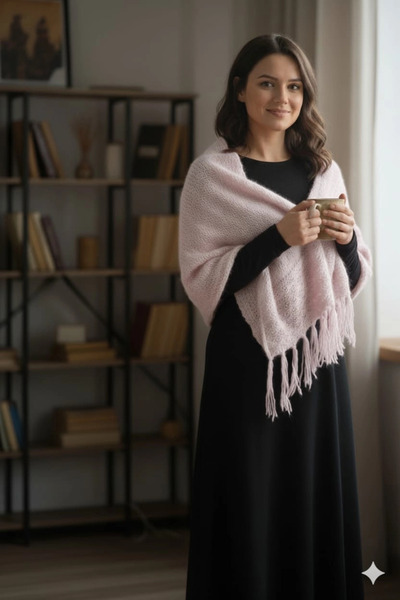 Elit Scarf Knit-Like Shawl for the Shoulder-Ash Pink