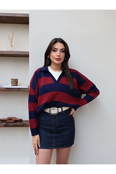 ESRAHELVACI Polo Neck Striped Sweater