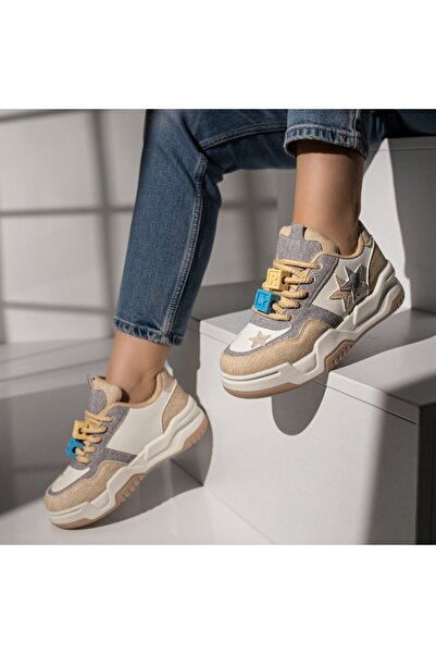 Modlet.ro Women's white and beige sports shoes with metallic details MOD11764