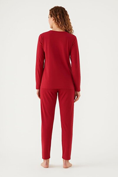 Pemilo Women's 1910-2619 Long Sleeve Lycra Sandy Pajama Set Red