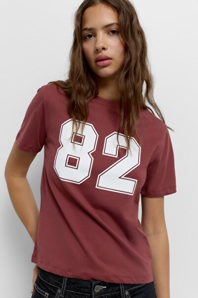 Pull & Bear Ribbed T-shirt with number