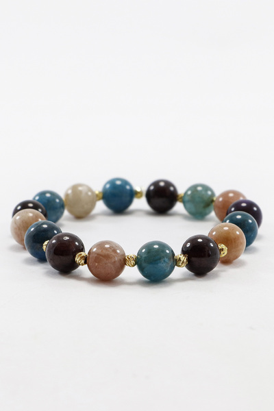 biuti Natural Stone Elastic Bracelet Stones; Sunstone, Garnet, Apatite