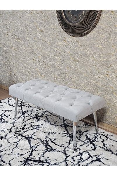 ZAFİR Krom Kaplama Sivriltme Ayaklı 90 cm Puf Bench - Puf - Bench - Kasalı Oturak - Oturak - Yatak Ucu Puf