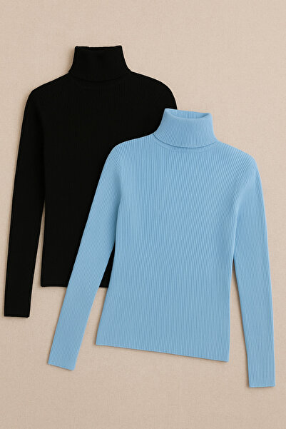 Starlight Unisex Set of 2 Premium Cotton Turtleneck Camisole Ribbed Slimfit High Neck Sweater