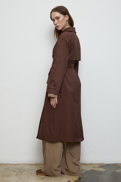 QANU Floriva Uzun Trençkot Kahverengi