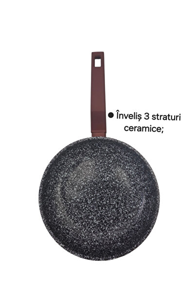 Cerastone Tigaie cu capac de sticla, 28cm, CERASTONE, invelis ceramic in 3 straturi, capacitate 3, 2L