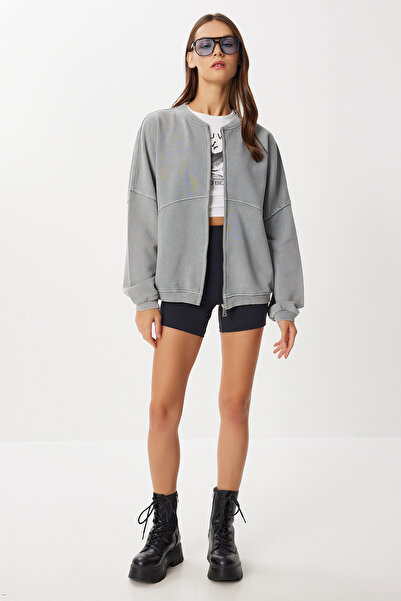 Lovelyİstanbul سترة محبوكة كبيرة الحجم قابلة للغسل LUB0285 رمادي