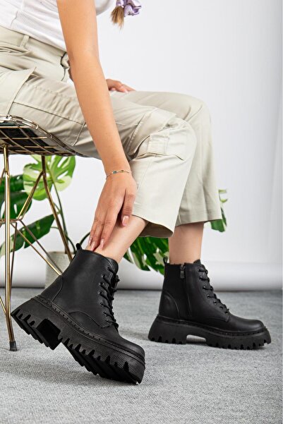 Jackers Γυναικείες δερμάτινες μπότες με χοντρή σόλα με φερμουάρ