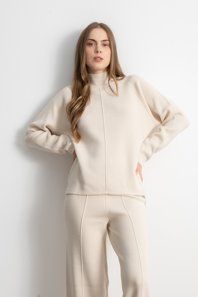 Shophia Set de tricotaje pentru femei cu detalii în relief – crem