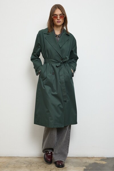 QANU Floriva Uzun Trençkot Yeşil