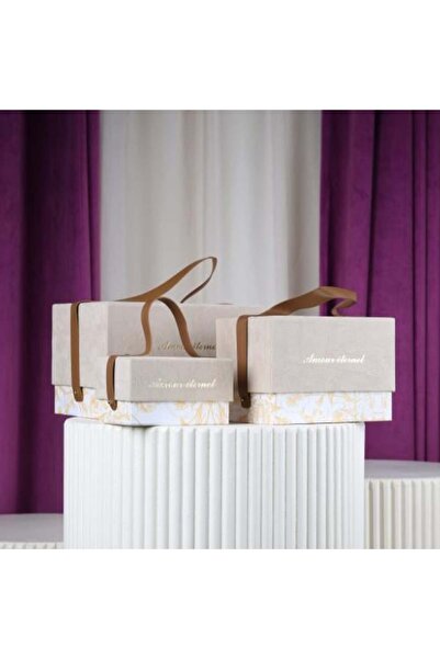 Gifts World مجموعة من 3 صناديق مخملية بيج