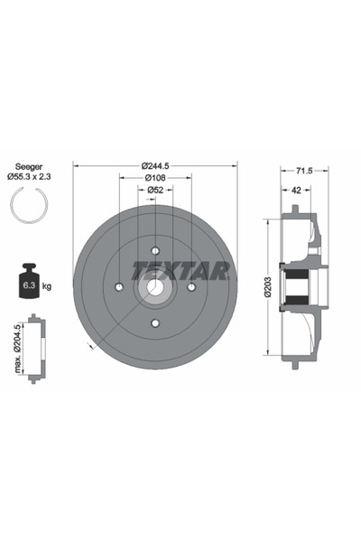 TEXTAR Tambur Frana Citroen C2/C3 1/C3 Pluriel Citroen (Df-Psa) C2