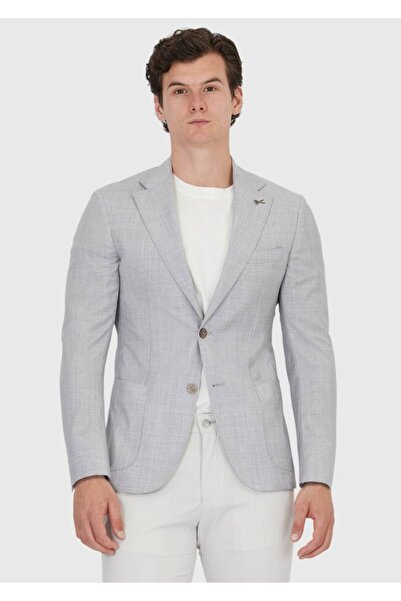 Ramsey Light Gray Plain Zeroweight Slim Fit 100% Wool Coat