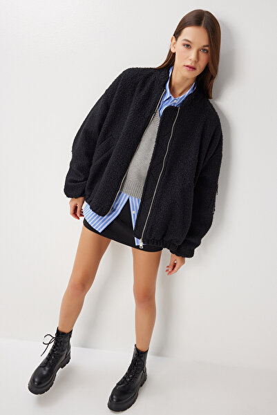 Lovelyİstanbul Buklet Oversize Bomber Ceket LFG0165 SİYAH