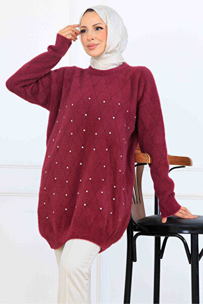 benguen Stone Detailed Knitwear Tunic S3008 Plum