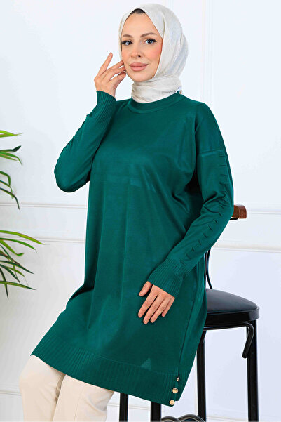 benguen Μοτίβο στο μανίκι Mercerized Tunic K5012 Emerald Green