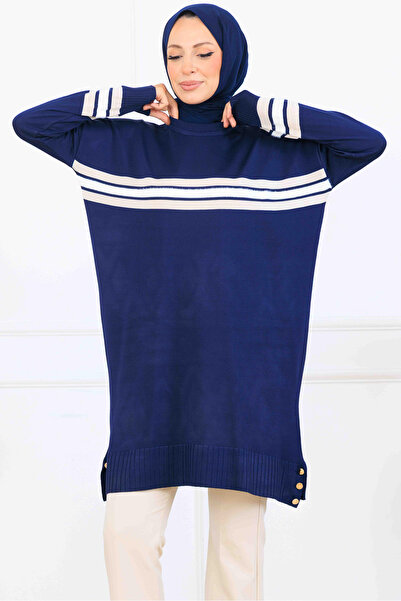 benguen Tunica mercerizata cu detaliu cu dungi K5020 Bleumarin