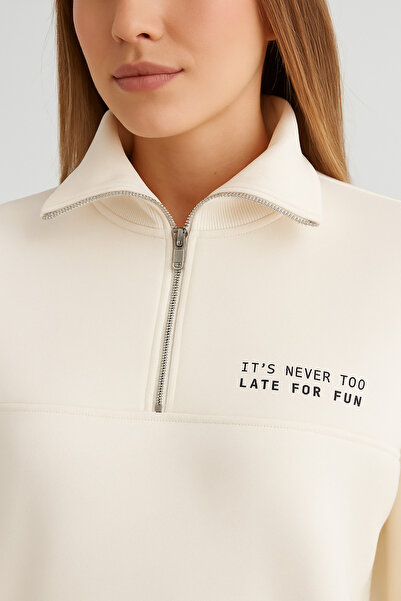 JADİYA Oversize Letter Printed Collar Zippered Women's Sweatshirt