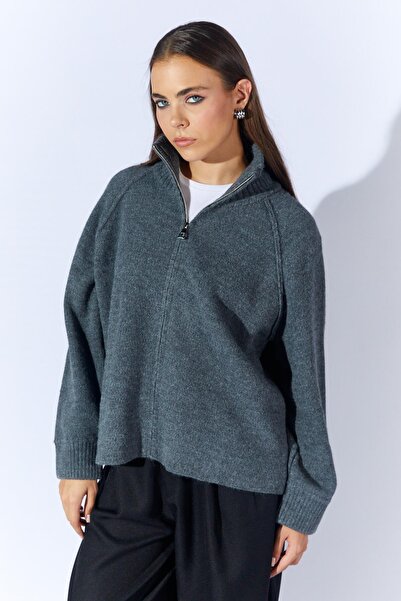 TENA Women's Anthracite Stand Collar Cardigan with External Zipper