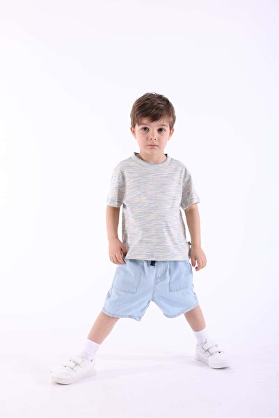 Ozmoz By Mukadder Özden Organic Striped Blue Summer Boys' T-Shirt