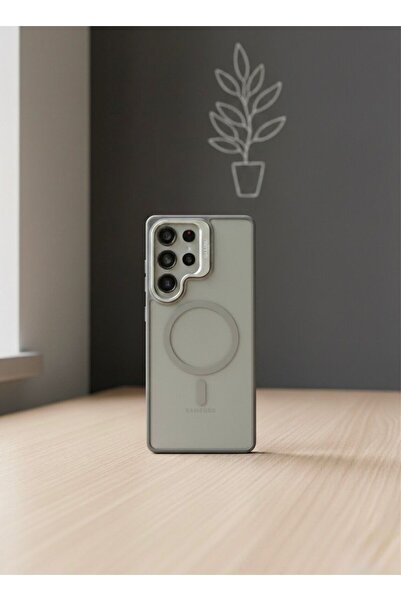 Samsung S24 Ultra Magsafe Uyumlu Standlı Mat Kılıf + Lens Koruyucu