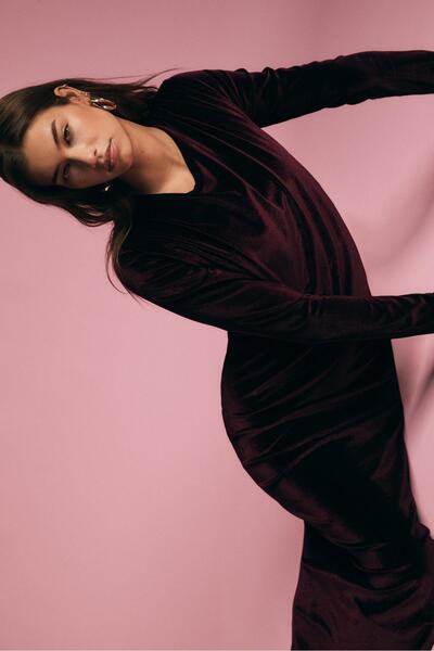 Stradivarius Velvet midi dress