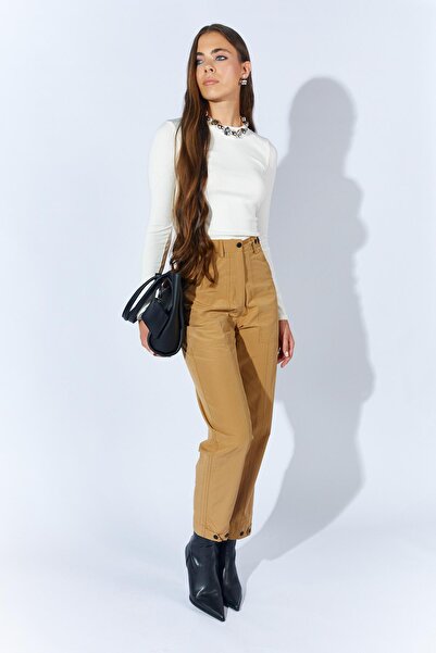 TENA Women's Camel Waist Buttoned Double Stitched Trousers