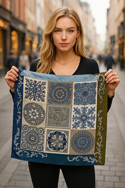 Axesoire 14896 Etnik Patch Desenli Lacivert Çift Tarafı Baskılı Bandana Fular...