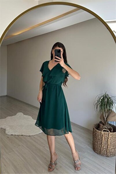 Dipmoda Γυναικείο κοντό φόρεμα σιφόν Λεπτομέρεια στο μανίκι DPNM007