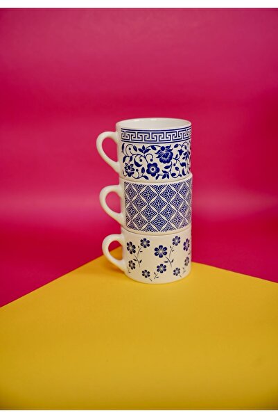 Vivas Set of 3 Double Cups with Blue Patterns