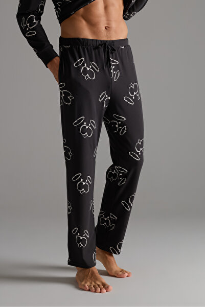 Syah Erkek Pamuklu Cepli Uzun Pijama Altı