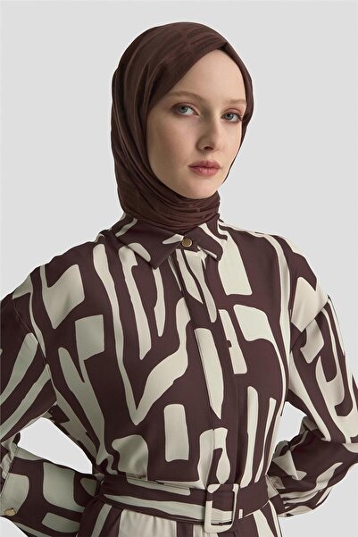 Armine Soyut Desenli Elbise 25KD1013 Vizon