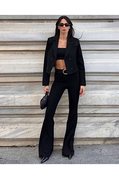 MORE MOSS İspanyol Paça Yüksek Bel Kemerli Full Likralı Pantolon