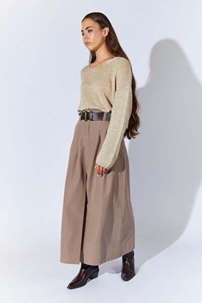 TENA Women's Mink Front Slit Long Belted Skirt