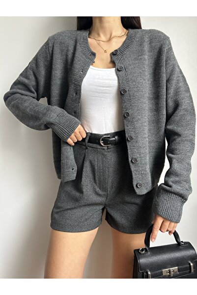 LOTUS CITY Smoked Crew Neck Buttoned Knitwear Cardigan