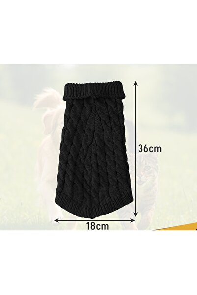 Purlov Pulover tricot negru L pentru caini si pisici – haina calduroasa, gaura pentru lesa, 36x18 cm