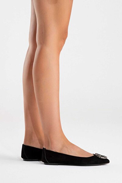 Zeynep Sıradağlı Torselel Women's Leather Ballerinas Black Suede
