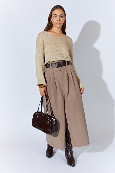 TENA Women's Mink Front Slit Long Belted Skirt