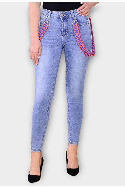 Elis Fashion Women's blue skinny jeans with removable straps