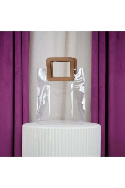 Gifts World Dozen Square Transparent Bags with Brown Leather Handles 52