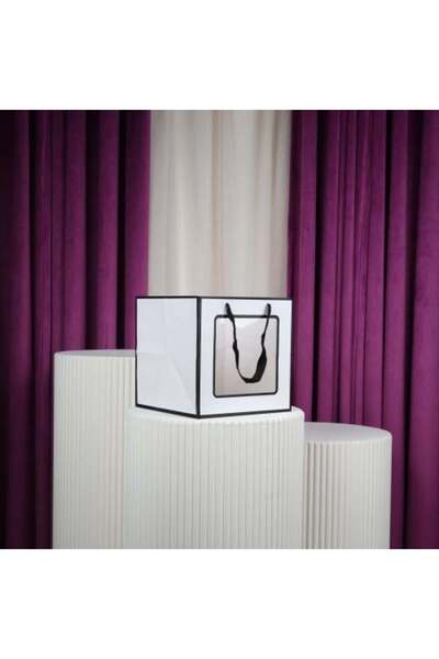 Gifts World Square Bags Medium White with Transparent Carrier