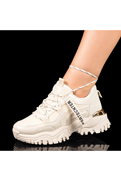 Modlet.ro Pantofi sport bej cu șireturi pentru femei MOD03453