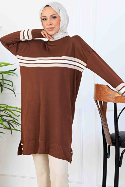 benguen Tunica mercerizata cu detaliu cu dungi K5020 Maro