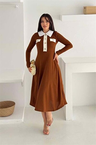 Dipmoda Γυναικείο φόρεμα με χρυσά κουμπιά Midi μήκος DPK4327