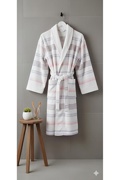 Coton Delux %100 Pamuklu Çizgili Peştemal Bornoz - Yetişkin