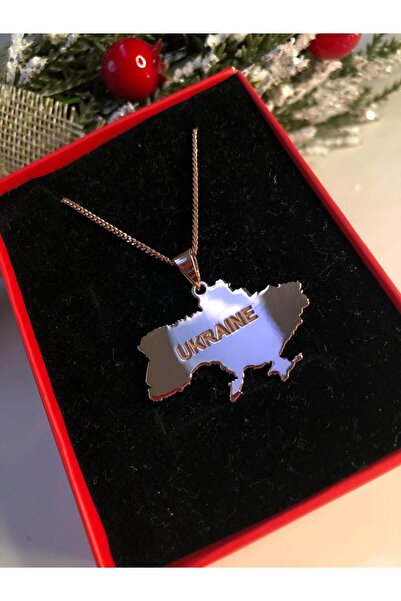 GWOMA Kadın Gümüş Kolye - Ukranie (UKRAYNA) Haritası Bayrağı Rose Renk 925 Ay...