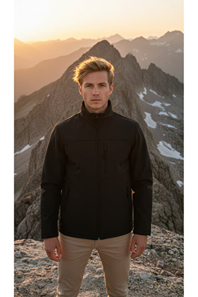 ENZİM JEANS Men's Softshell Jacket with Fleece Inside Waterproof Windproof Outdoor Jacket