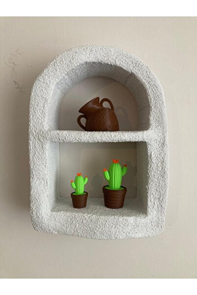 Aslan iskandinav / bohem beton duvar rafı, beton duvar nişi 2 gözlü 43x31x15 cm
